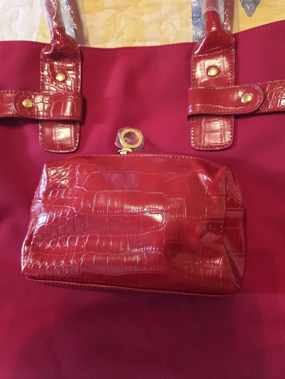 NEW Large ESTEE LAUDER Red Shoulder Bag With Matching Snakeskin Makeup Bag